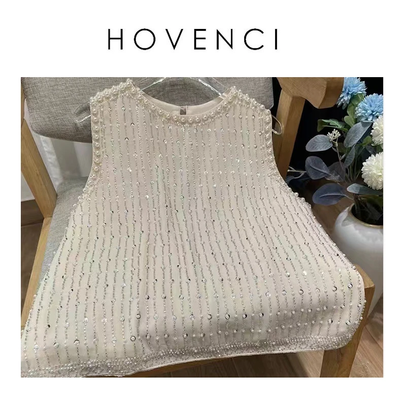 HOVENCI郝梵晞小众潮时髦奢华重工钉珠雪纺背心上衣百搭女夏