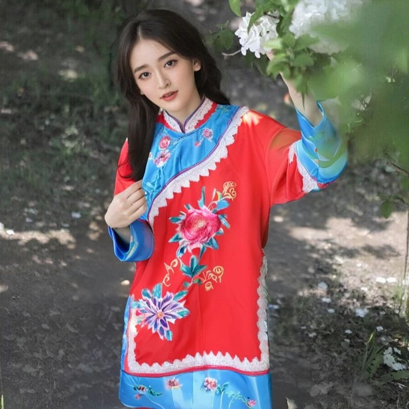 中老年扭秧歌高档内衬古演出娶亲衣带服装刺绣迎亲广场老太太媒婆