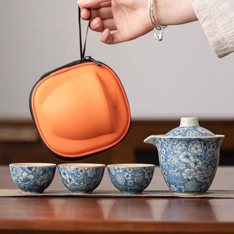 青花老陶泥当代汝窑一壶三杯旅行套LC Q