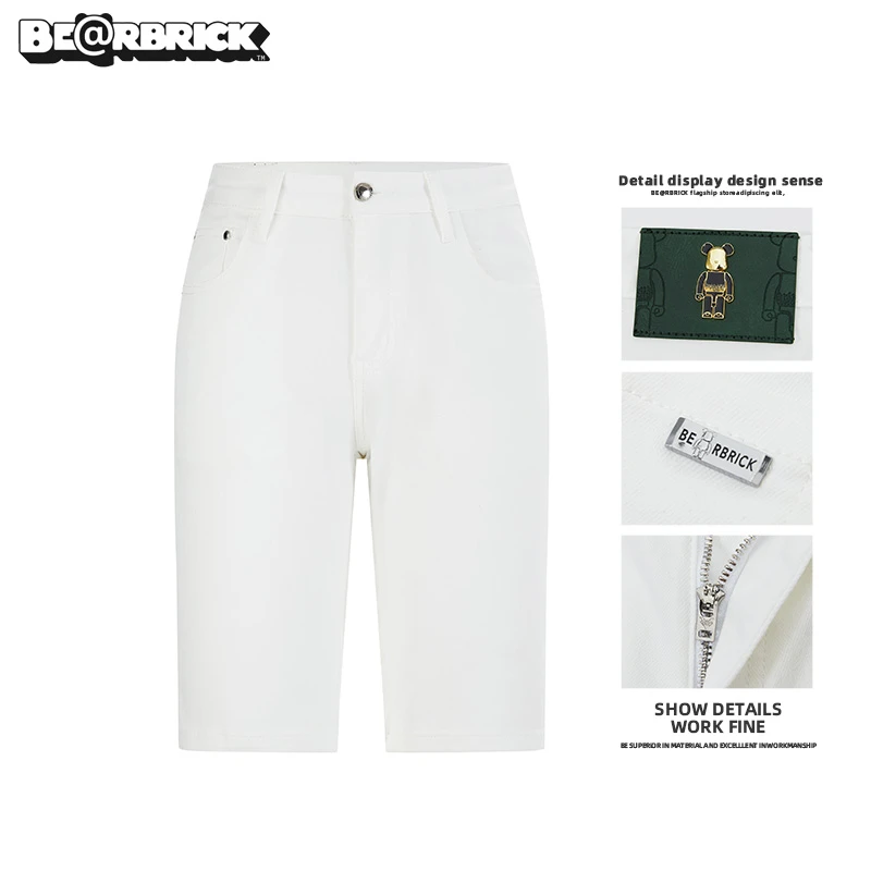 Be@rbrick积木熊【明星同款】白色牛仔短裤男士夏季潮流商务五分裤