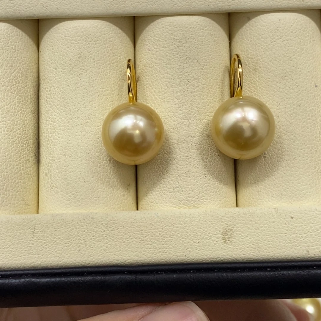 银S925镶嵌耳饰海水珍珠金珠高跟鞋12-13m m