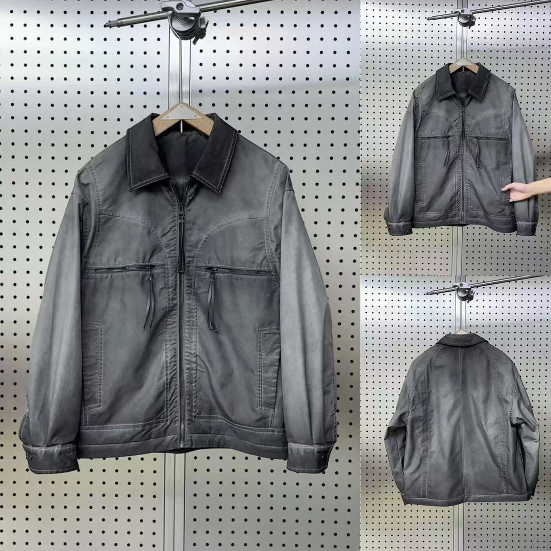 秋季新款工装翻领夹克男士美式复古做旧外套户外潮牌痞帅休闲上衣