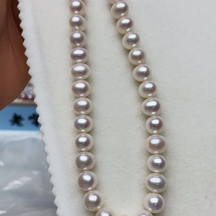 淡水珍珠银S925镶嵌颈饰卡9到10高品极光白炫天女粉毕业级