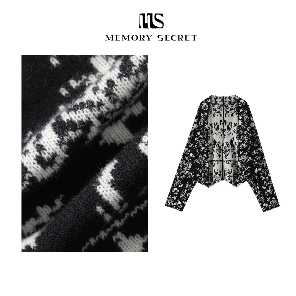 【MS】金慕池 秋冬印花厚款蝙蝠袖毛针织衫MS53095092
