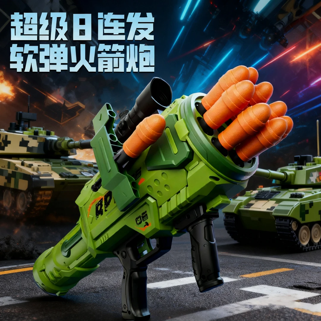 超大号八连发仿真软弹枪手持火箭炮发射器可发射儿童益智对战玩具