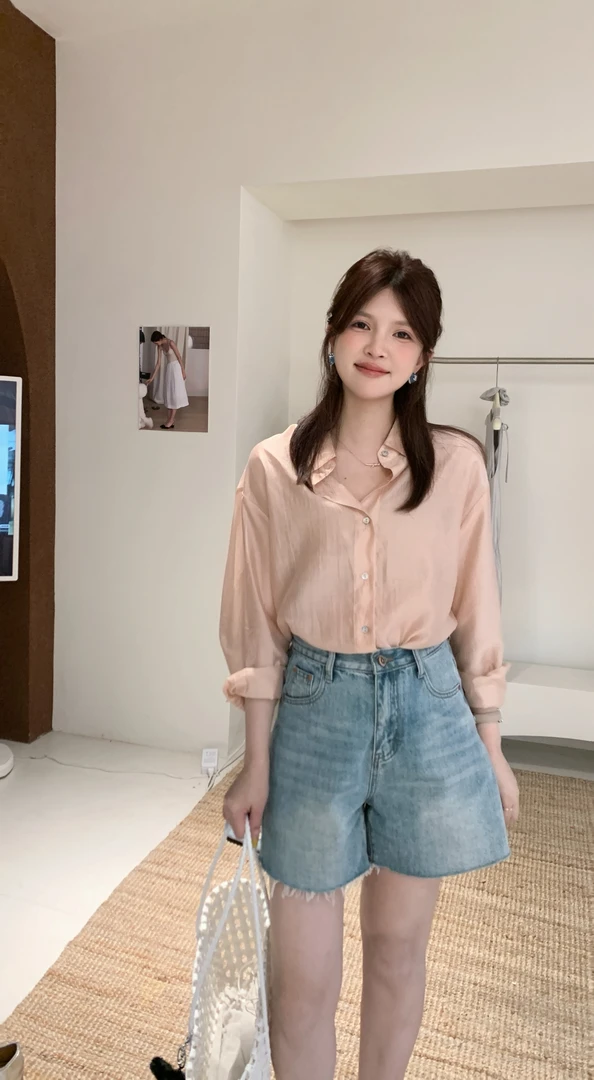 漫姐的店现货【蜜桃气泡】2025夏季新款女装轻通勤风长袖开襟衬衫