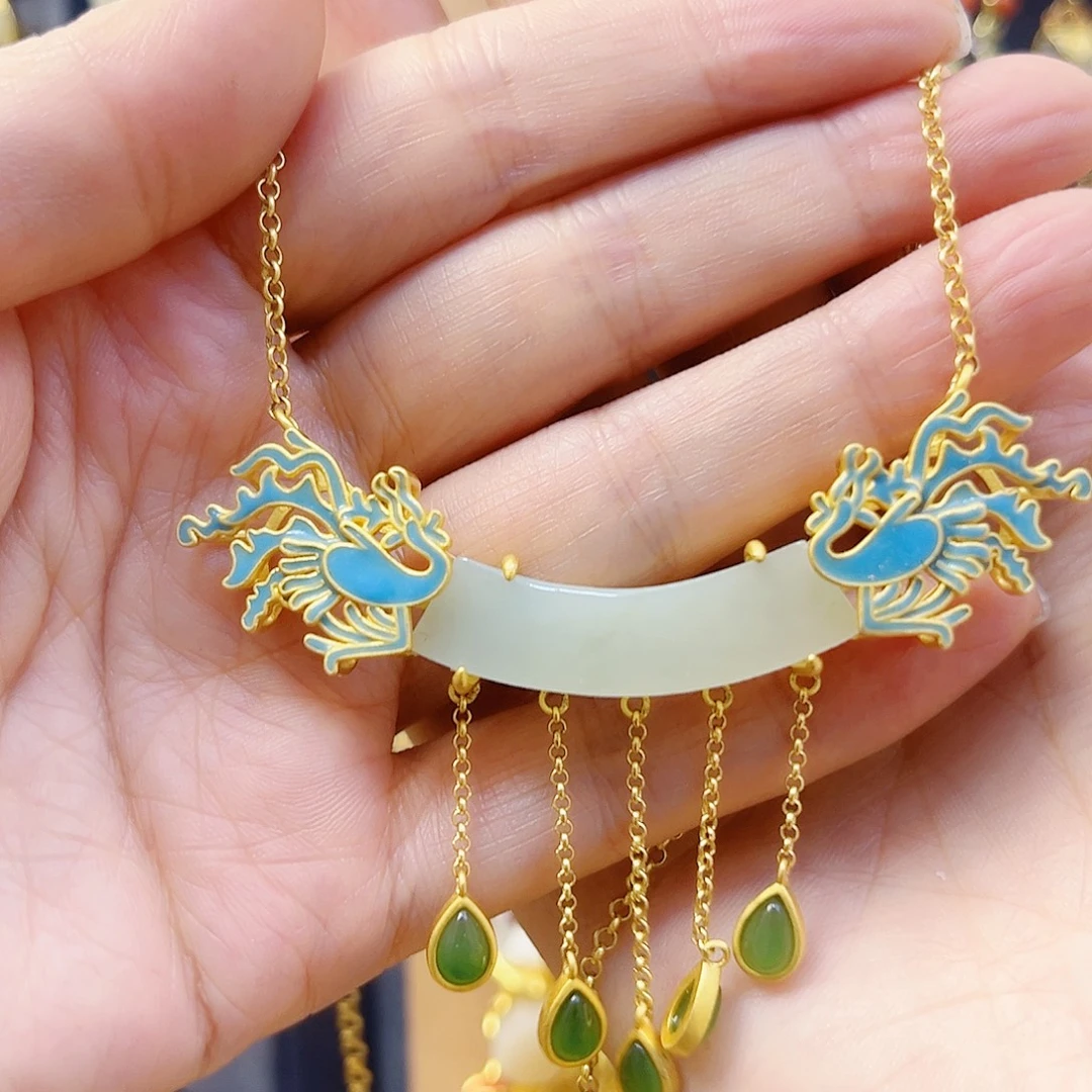 和田玉银S925镀金镶嵌颈饰