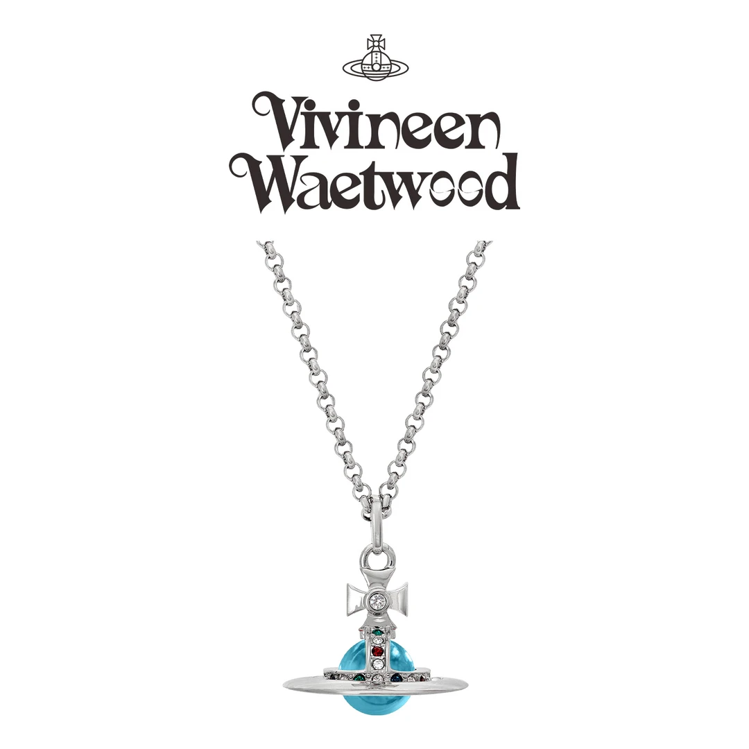 Vivireer Waetwssd 正品 立体土星彩钻球体项链