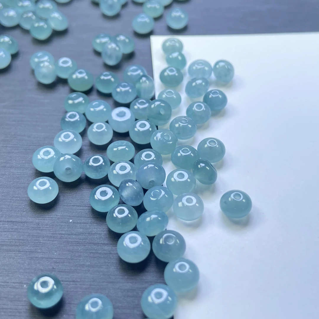 散珠多样性发自选Q1X天然翡翠A货卡5.3*3冰蓝鼓珠散珠珠链手串