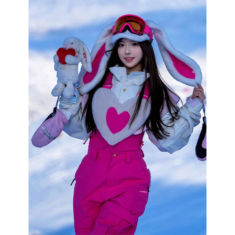 临典粉色爱心滑雪服套装女2025新款户外防风防水单板雪服外套装备