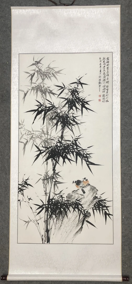 水墨花鸟竖版国画卷轴挂画适合中式玄关客厅办公室装饰
