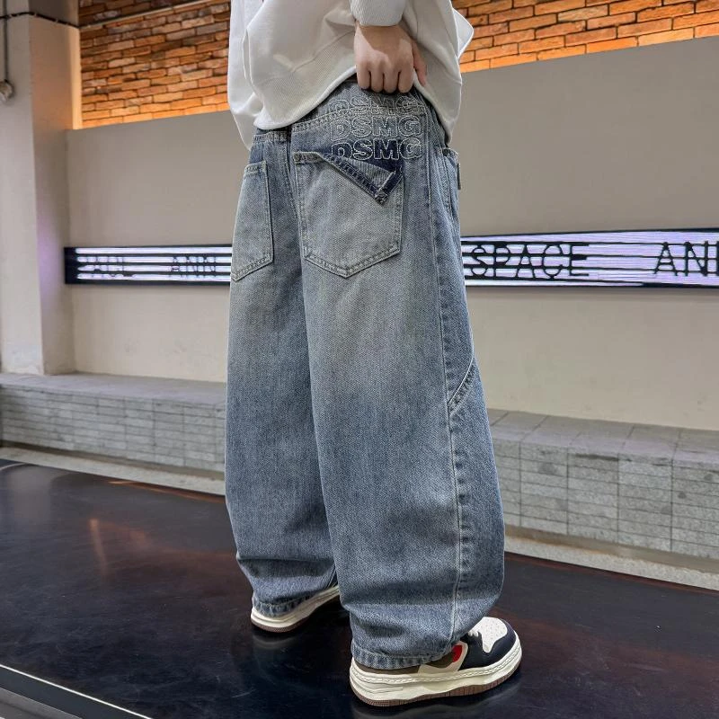 男童直筒牛仔裤春秋款2025新款儿童装潮痞帅春季裤子大童男孩春装