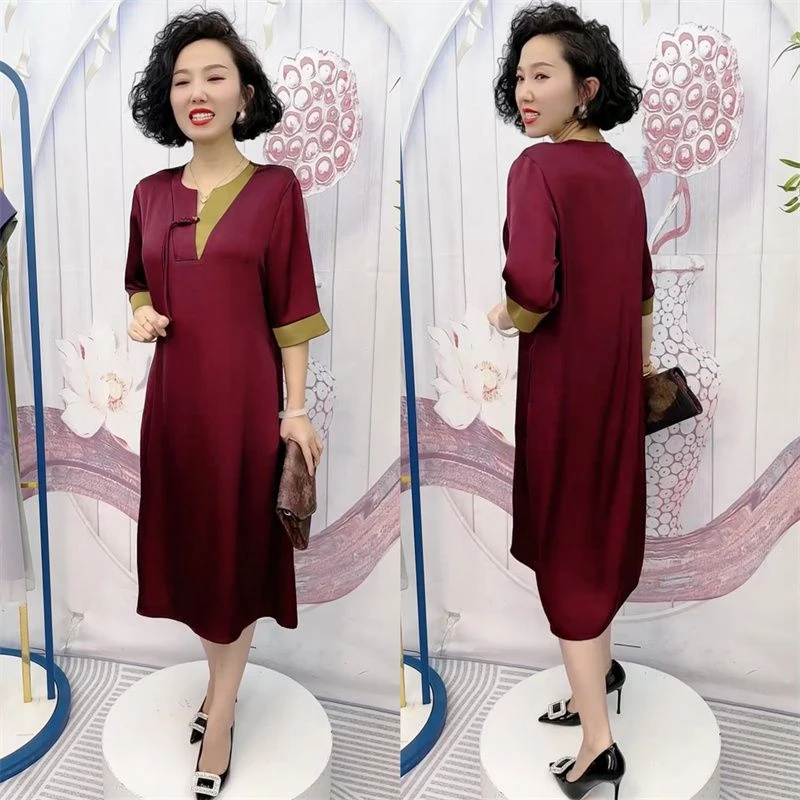 阔太太中年妈妈连衣裙夏季国风洋气中长款遮肉显瘦大码裙子