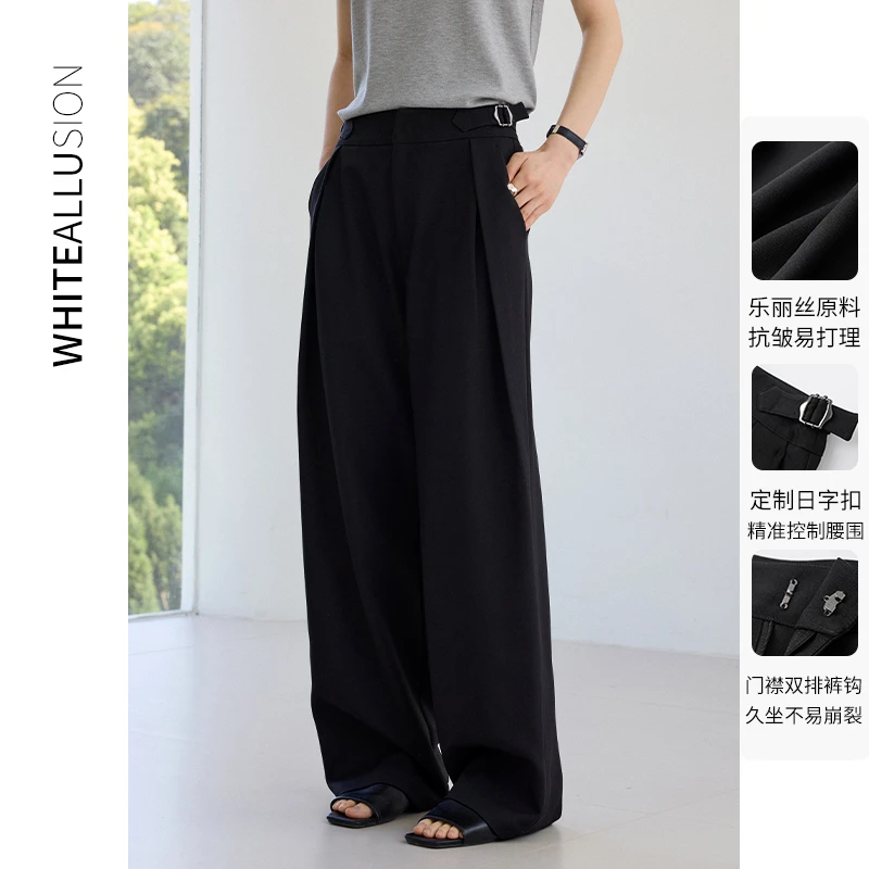 素典【量感垂垂裤】韩系阔腿休闲裤女高腰干练通勤百搭直筒长裤4061