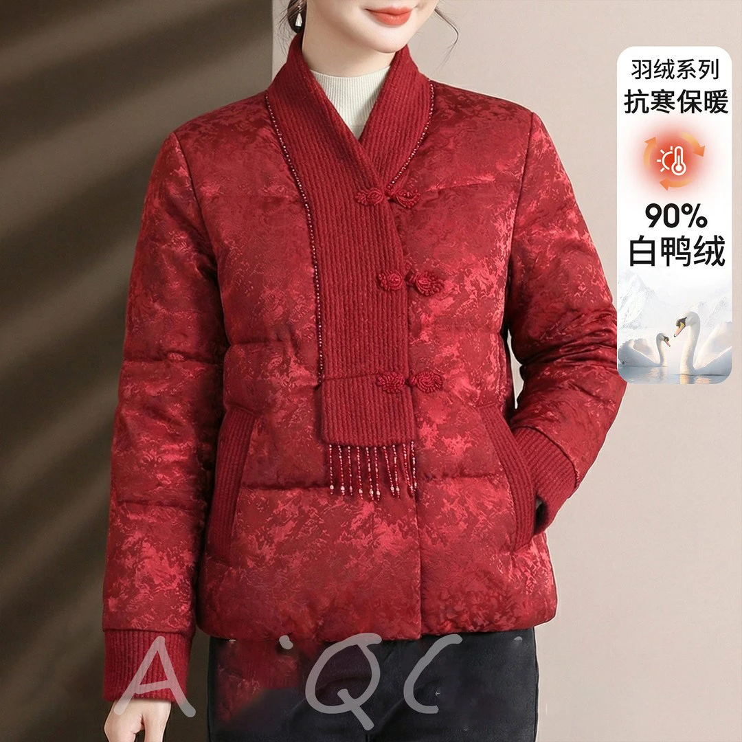 中老年妈妈装本命年羽绒服加厚2026冬季红色喜婆婆婚宴装保暖外套