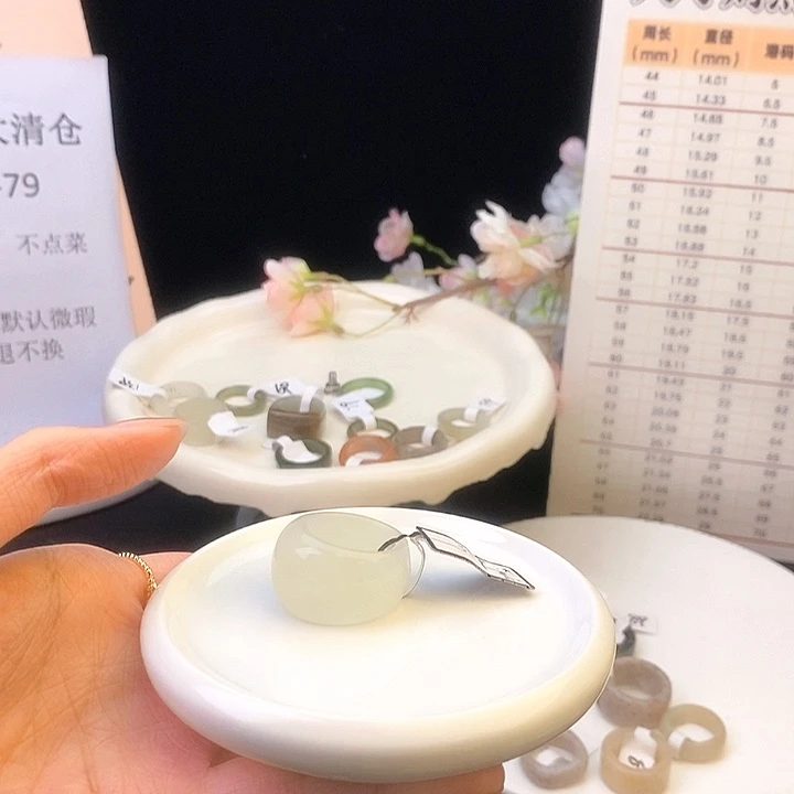 和田玉（糖玉）未镶嵌戒指a28 暖白馒头 18.1