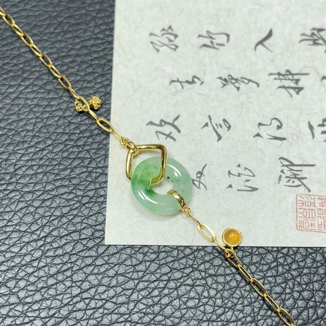 冰绿甜甜圈—翡翠18K金镶嵌手链