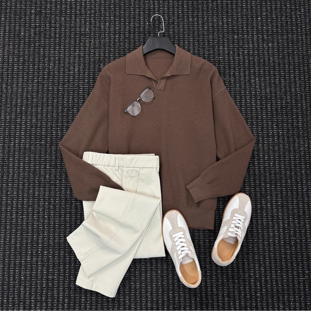 秋冬男士意式老钱风海鸥领羊毛针织Polo衫时尚休闲毛衣百搭打底衫