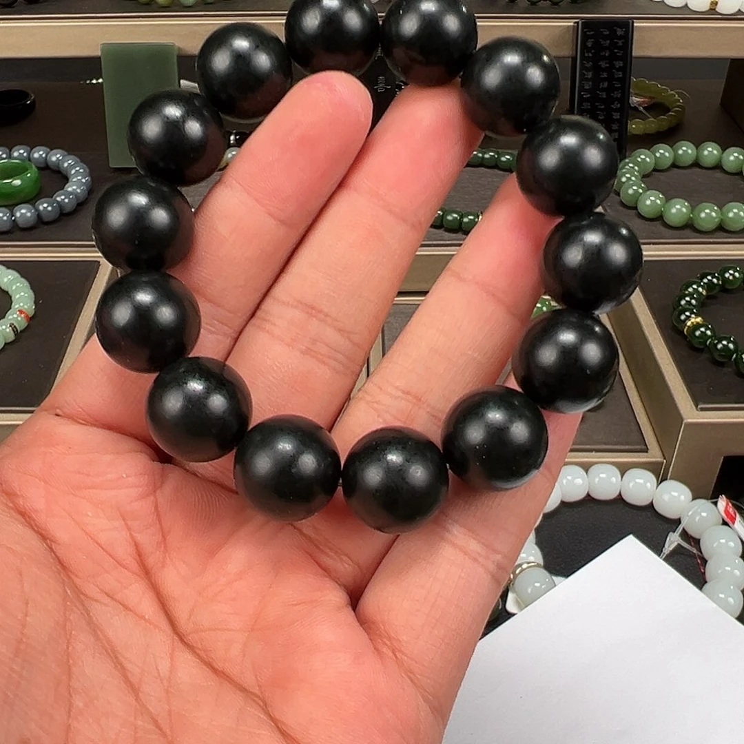 和田玉未镶嵌手链卡16mm塔青