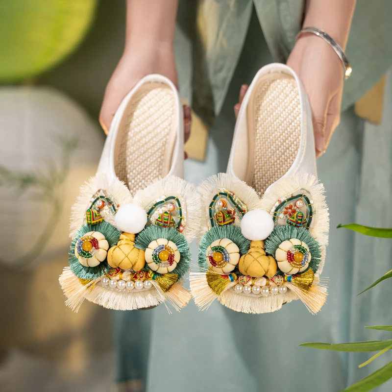 虎头绣花包头拖鞋2025夏新款成人手工虎头鞋复古民族风新中式国风