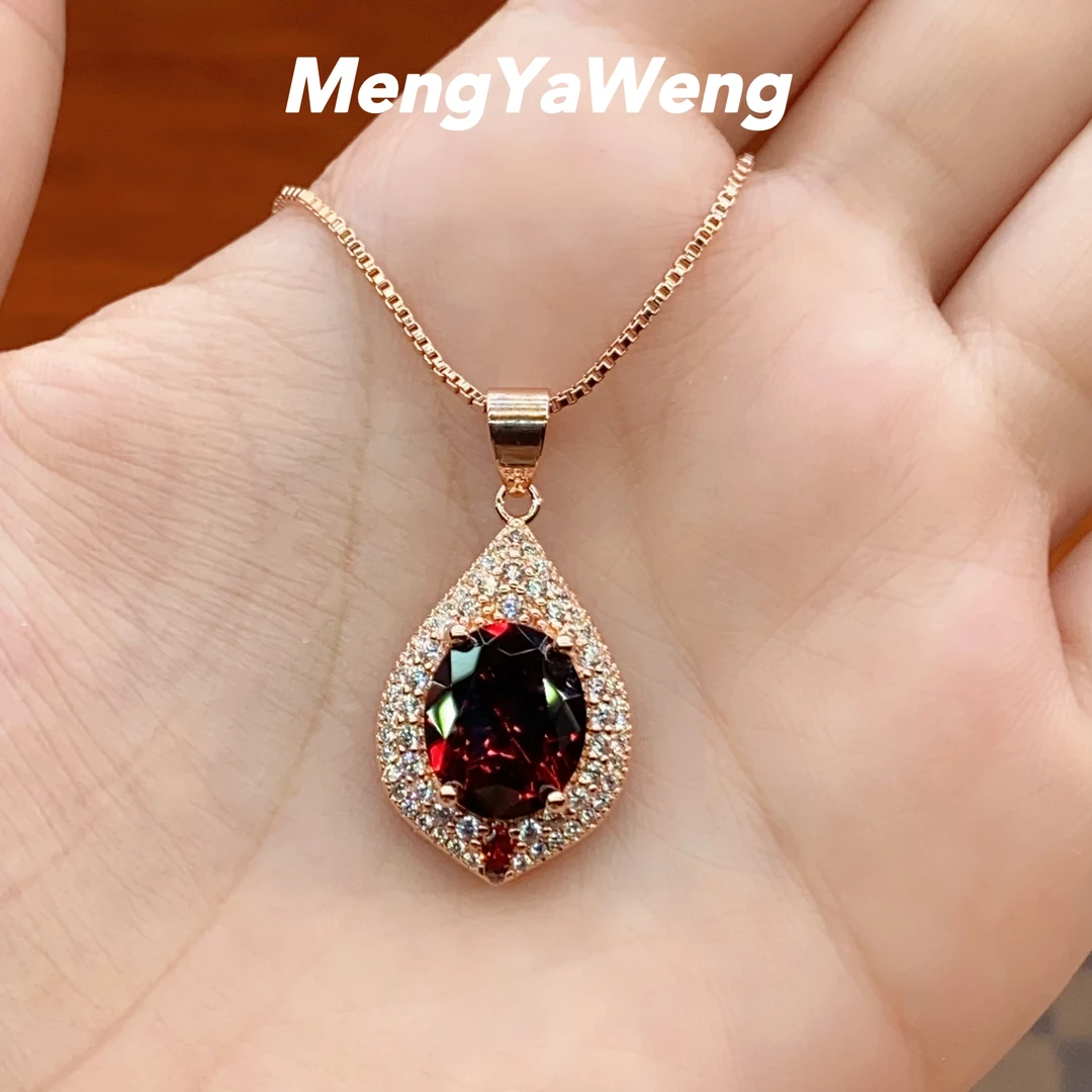 新品项链 精致锁骨链石榴红项链【桃芯】10x12mm人工宝镶嵌