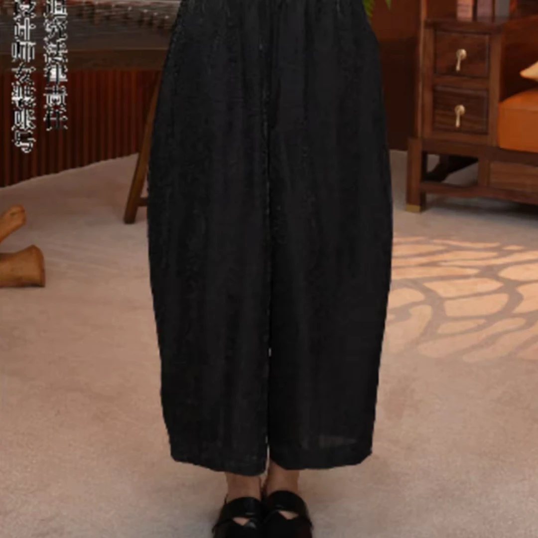 红熹潮(HXC102）夏季新款百搭透气显瘦气质贵气设计师款休闲花苞裤