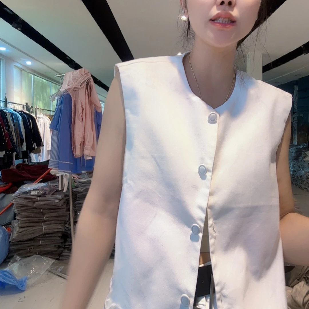 白色麻料小马甲6494