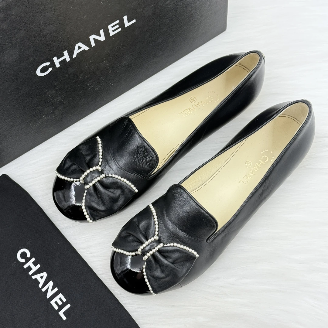 99新 Chanel/香奈儿 浅口珍珠蝴蝶单鞋 36.5码 公价1w j9088