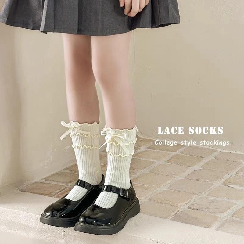 女童袜子春秋季纯棉儿童洛丽塔花边公主袜韩版洋气女孩宝宝中筒袜