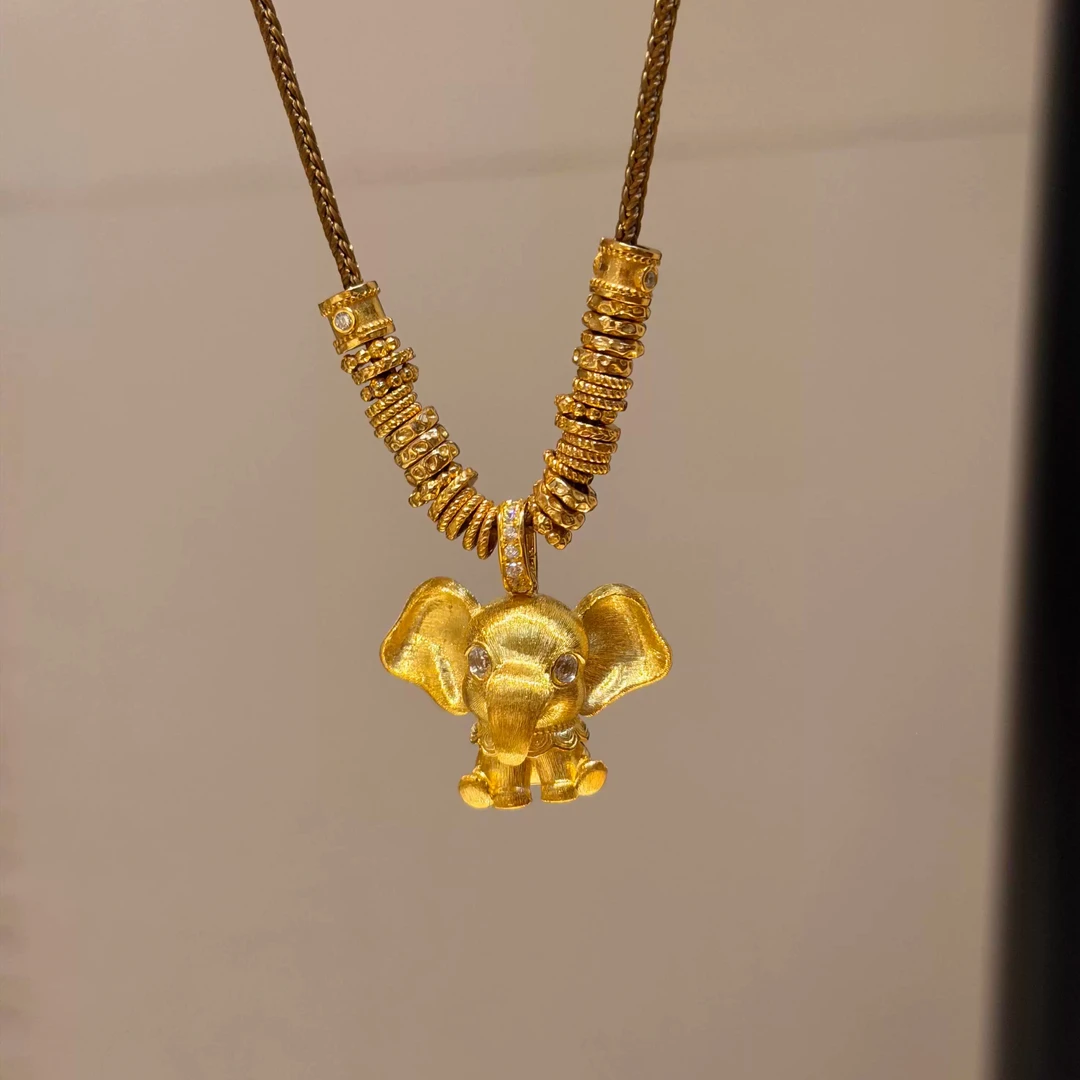铜合金项链 新中式小象项链黄金色高级锁骨链轻奢复古风饰品送礼