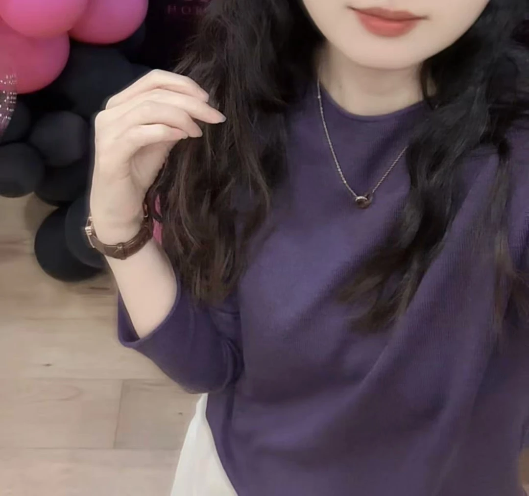 七言家巨好看！ins穿搭#茄紫卷边无缝一体长袖