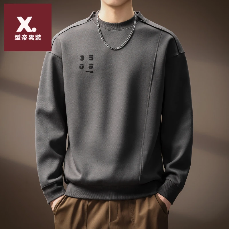 高端日系简约重磅双层领卫衣男秋季新款拼接圆领美式潮牌宽松上衣