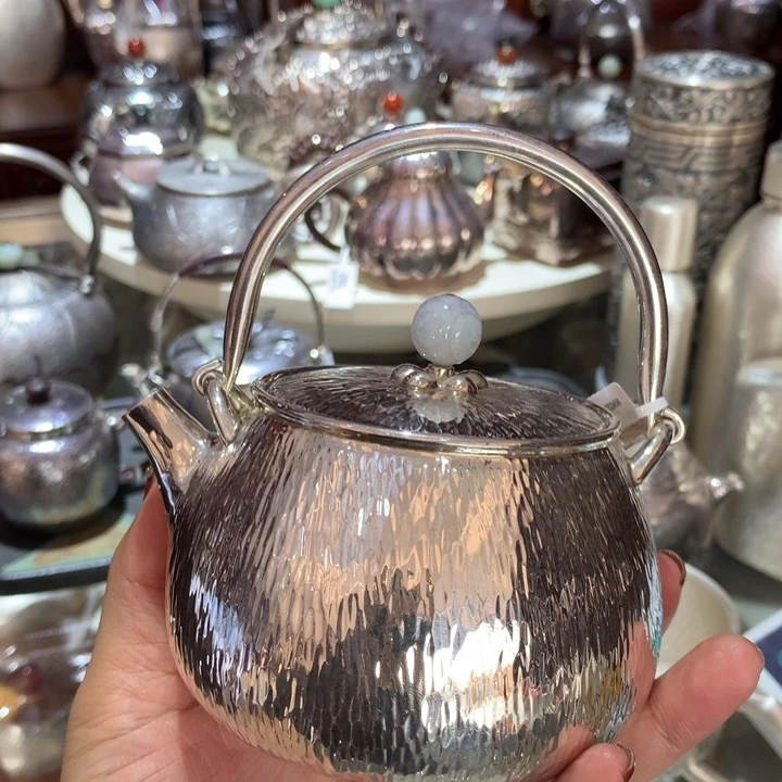 足银999水波纹提梁壶300容量