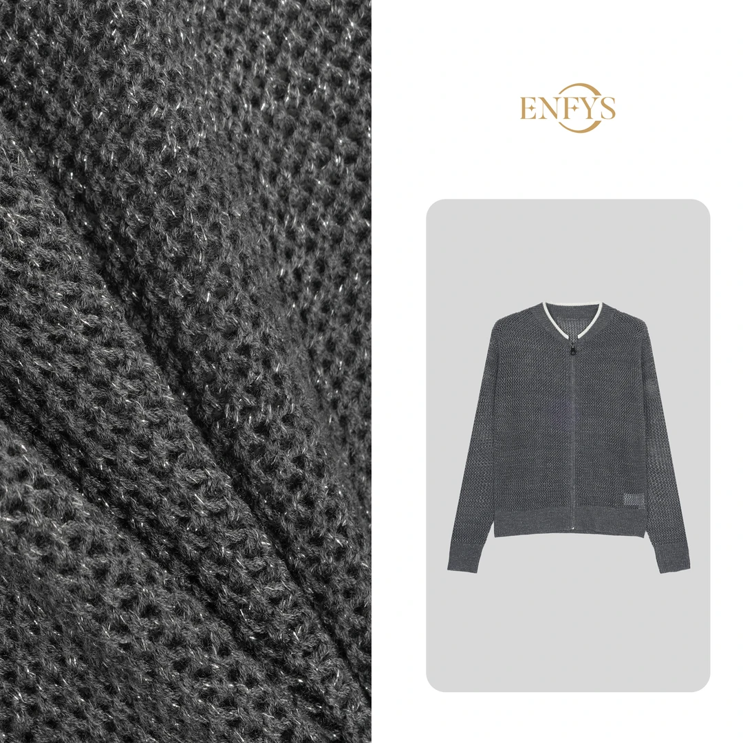 【双姐】亮丝线镂空网眼拉链开衫针织长袖小外套XP001-11431