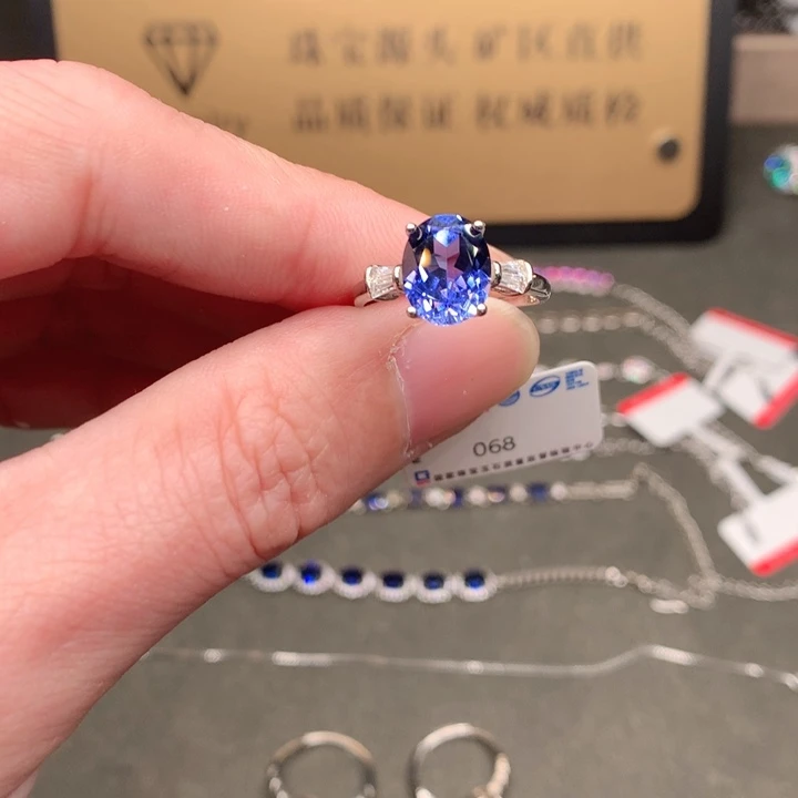 戒指蓝宝石银S925镶嵌矢车菊