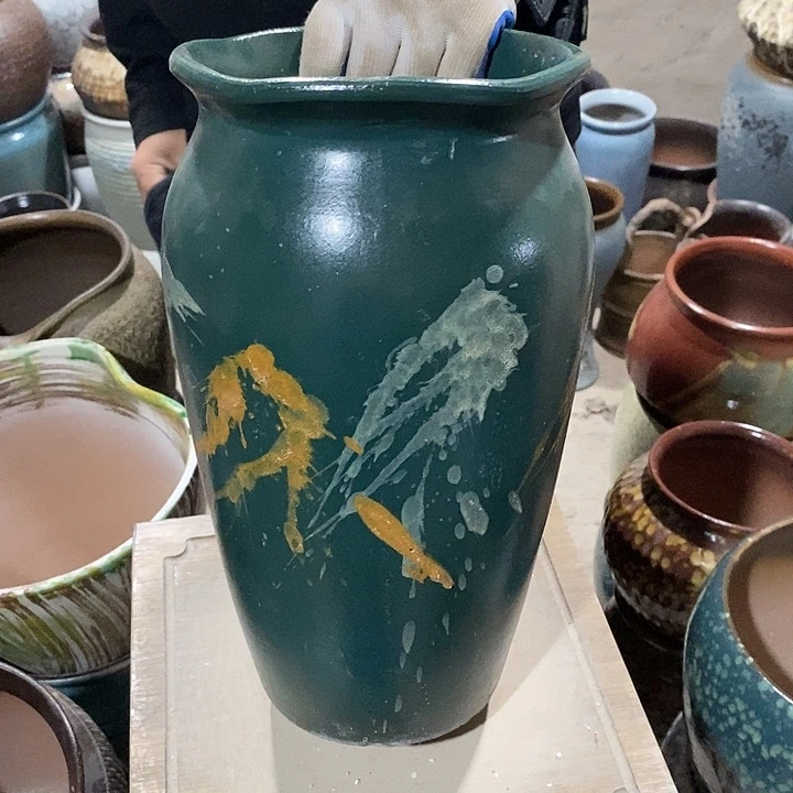 紫砂花盆口19高度36墨绿色………