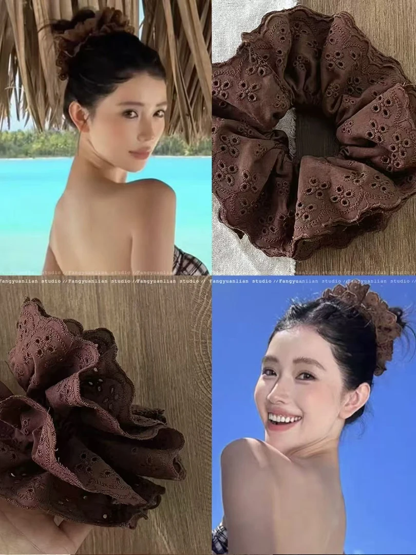 胶片定格 复古美拉德蕾丝花边大肠发圈女丸子头发绳气质头花发饰