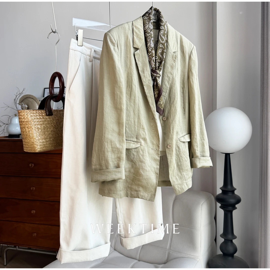 【沙丘织迹】清透朦胧感长袖苎麻遮光长袖休闲西装83870