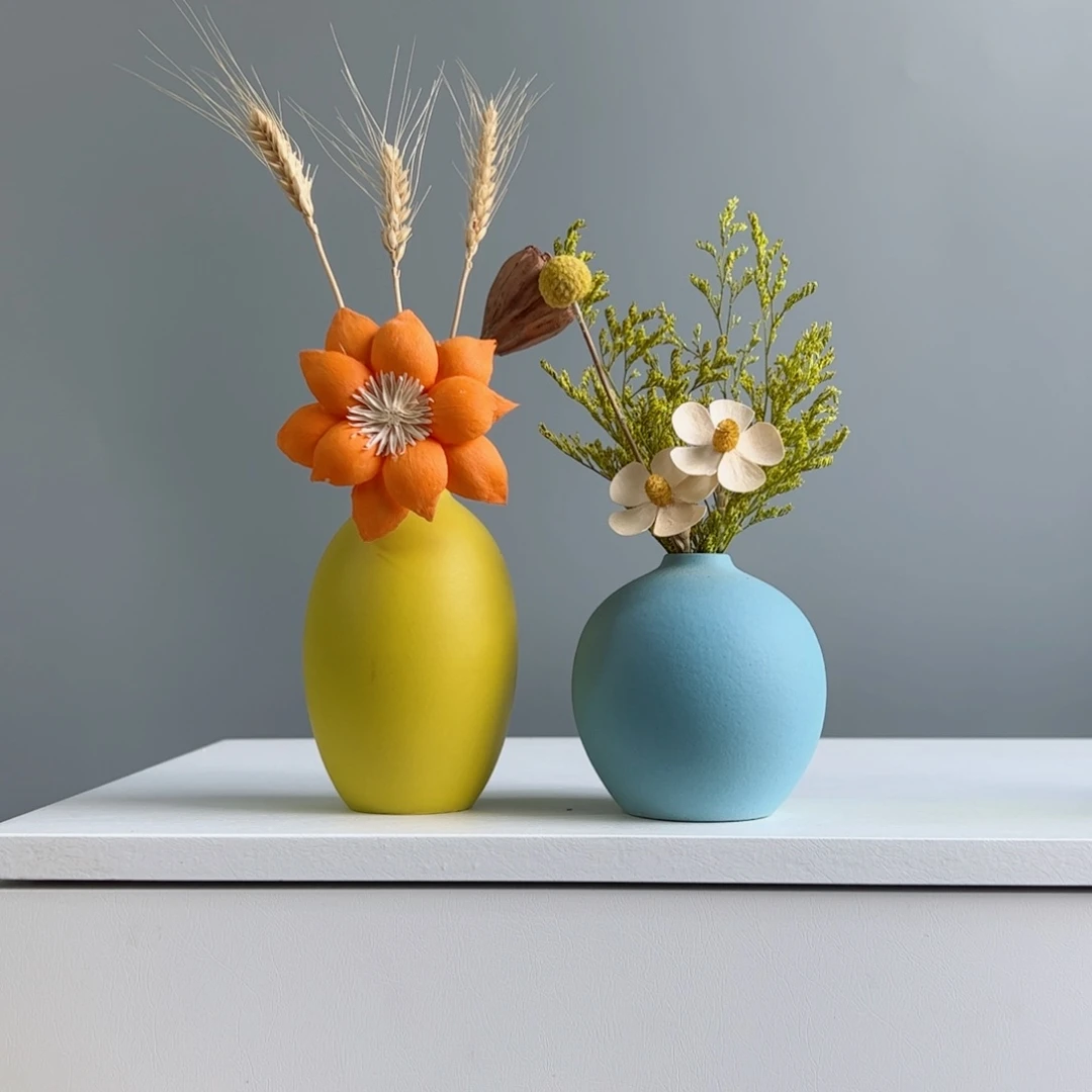 摆件陶瓷小花瓶摆件含花总高约20-30cm