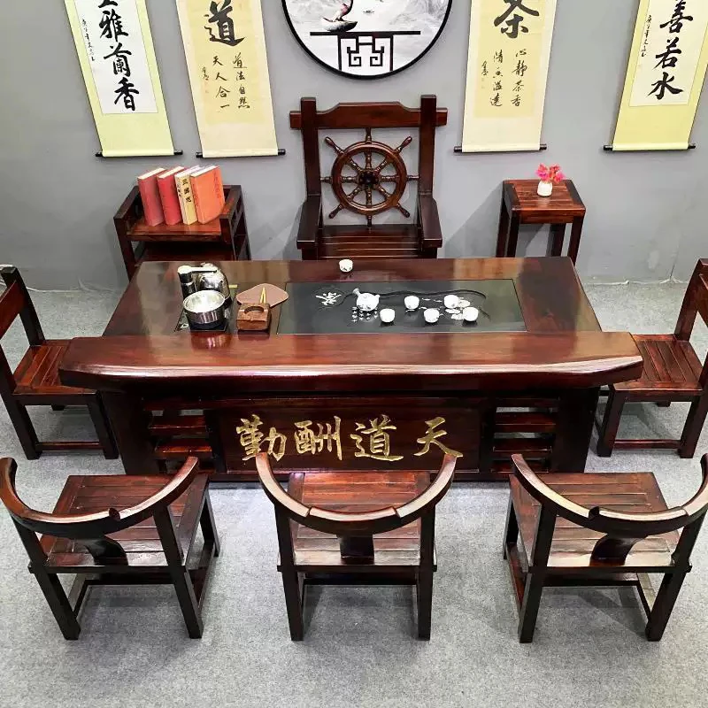 老船木茶桌组合中式实木功夫茶几办公室商用茶桌一体一整套泡茶桌