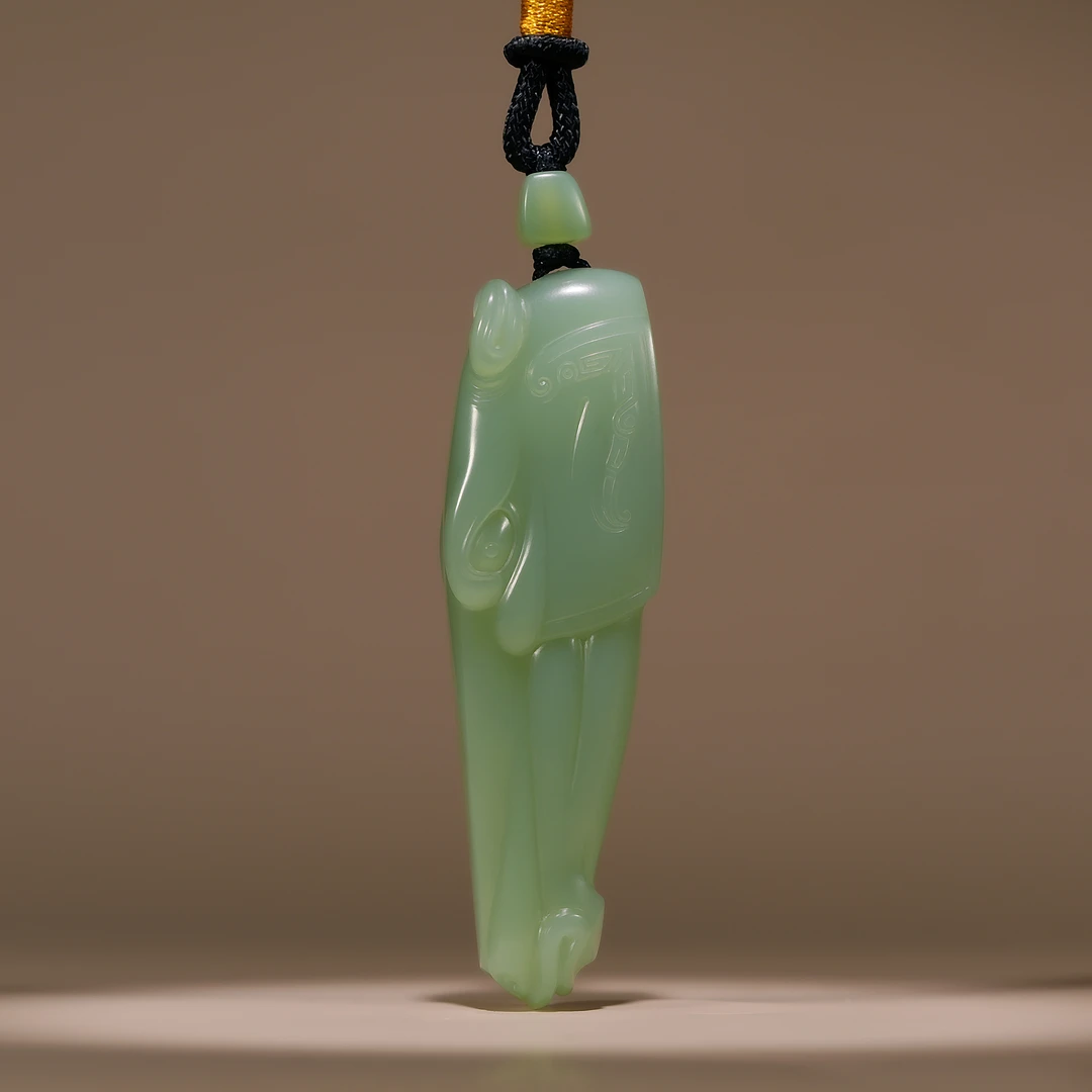传世级 和田玉正粉青绿底苏工唐马首吊坠 68*20*12mm± H110518