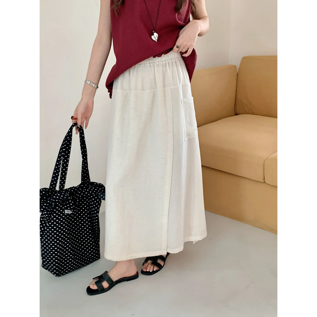 【天丝亚麻工装式开叉裙裤】chic设计师款高定开叉裙裤KX05K-7062