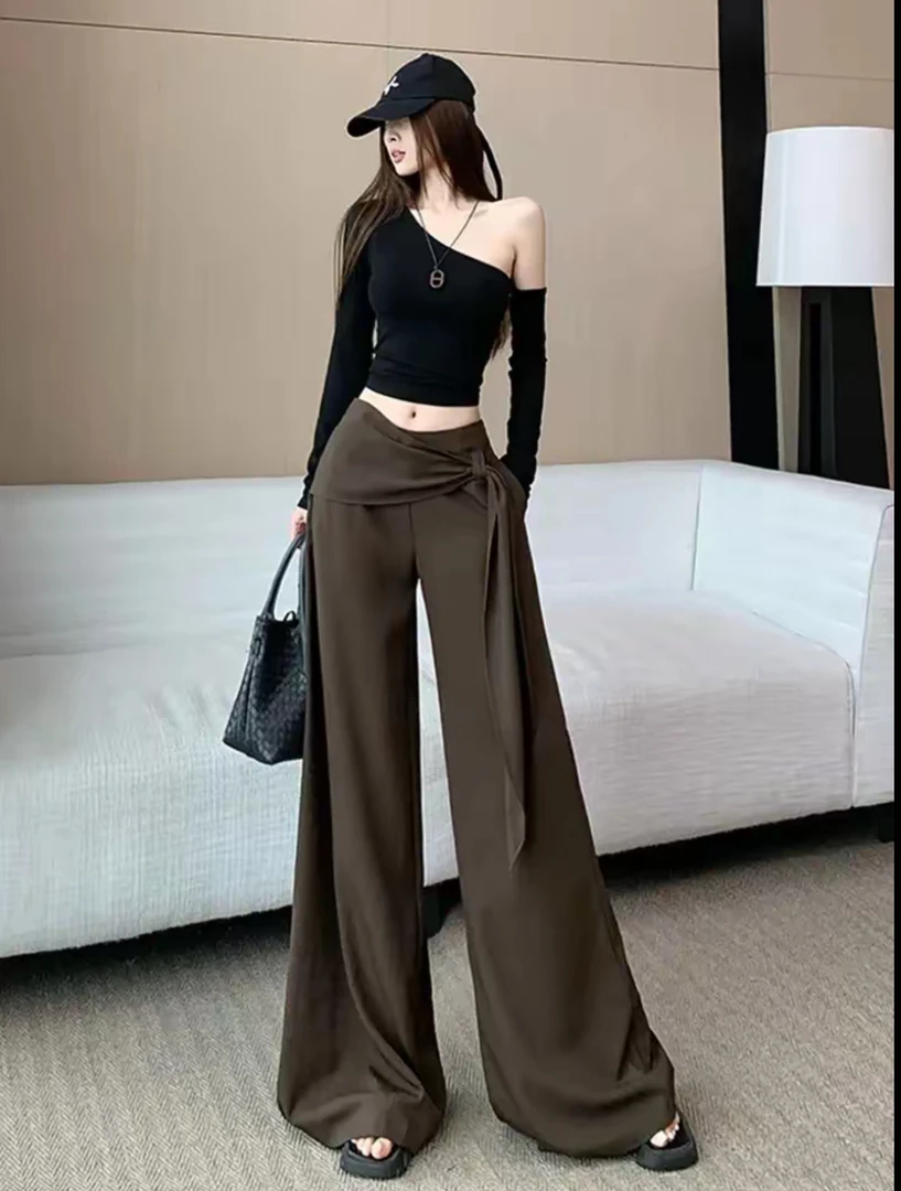 早秋阔腿裤裙裤休闲裤显瘦高腰垂感拖地裤外穿宽松春秋百搭