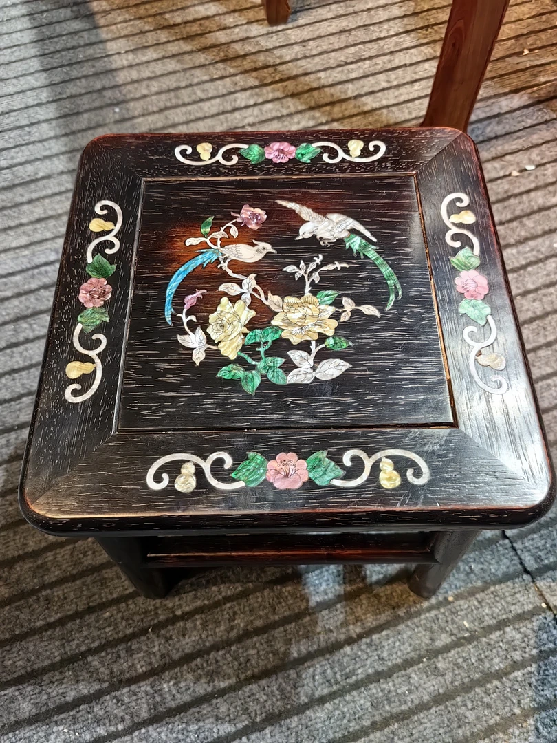 螺钿富贵凳彩贝鸟踏花枝喜鹊登梅手工艺装饰品
