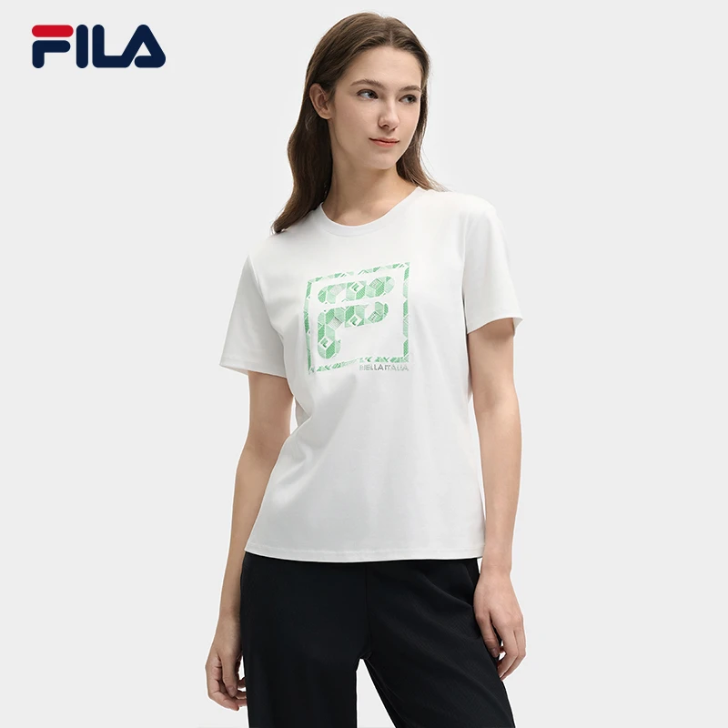 Fila/斐乐女士【亲肤丝柔棉T恤】春季时尚舒适圆领百搭宽松针织短袖