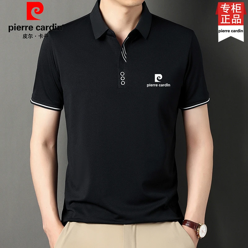 皮尔卡丹高档桑蚕丝男士t恤夏季薄款休闲时尚百搭翻领半袖polo衫