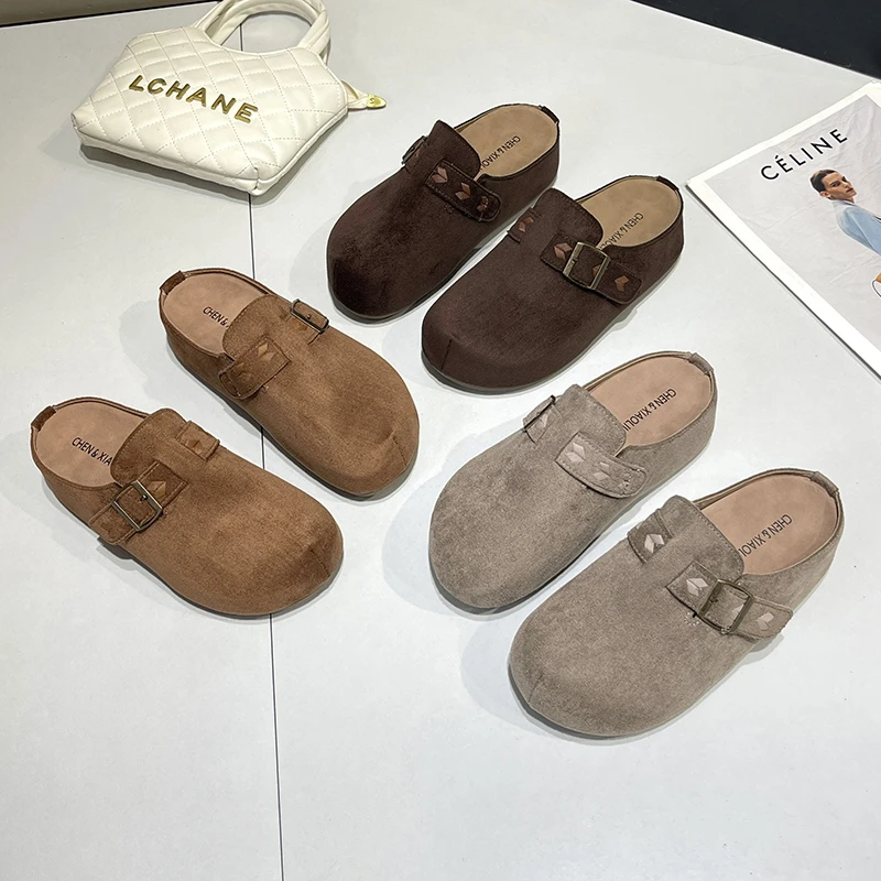 断码亲货编码搭扣休闲风纯色金属皮带扣包头拖低跟包头款韩版