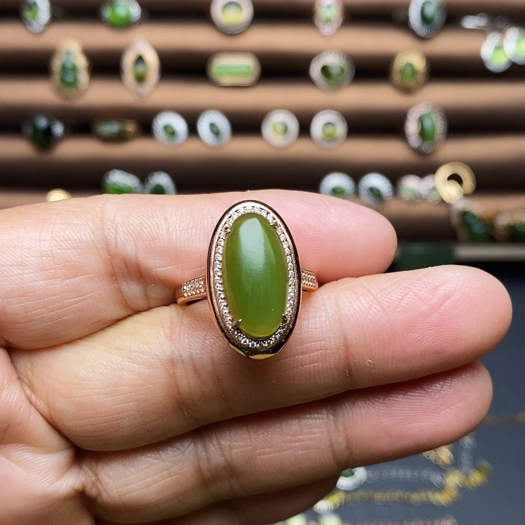 吊坠(不含链)银S925镶嵌和田玉（碧玉）戒指