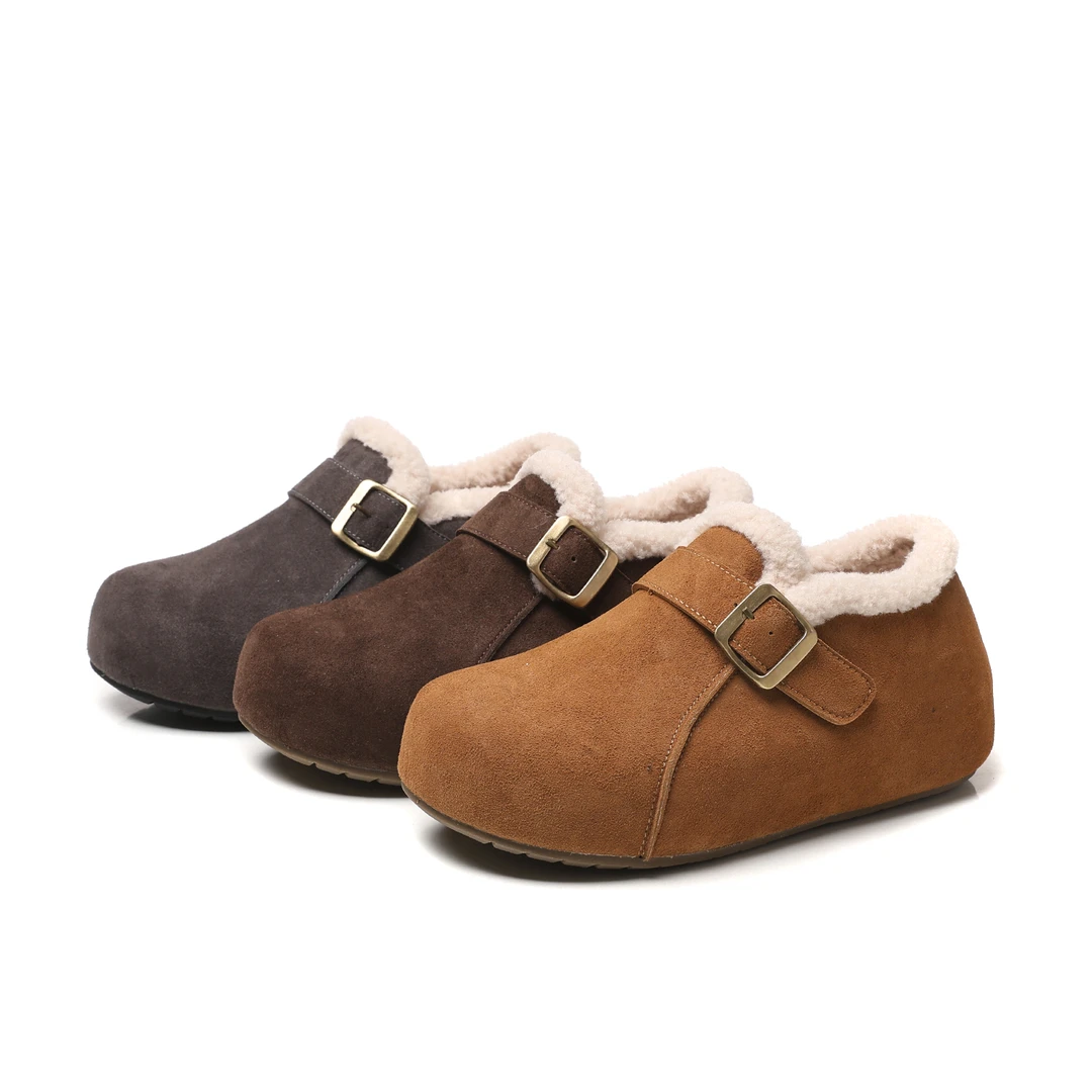 B 门店7&99！土豆勃肯鞋」牛反绒羊羔毛一脚蹬保暖轻便棉鞋 C24980