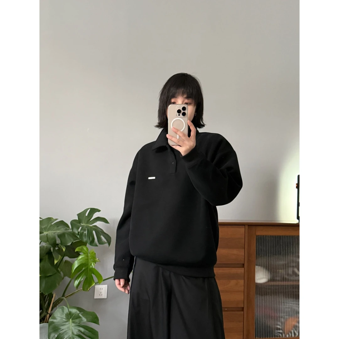 2025早春新款400g重磅Polo领翻领卫衣百搭情侣宽松